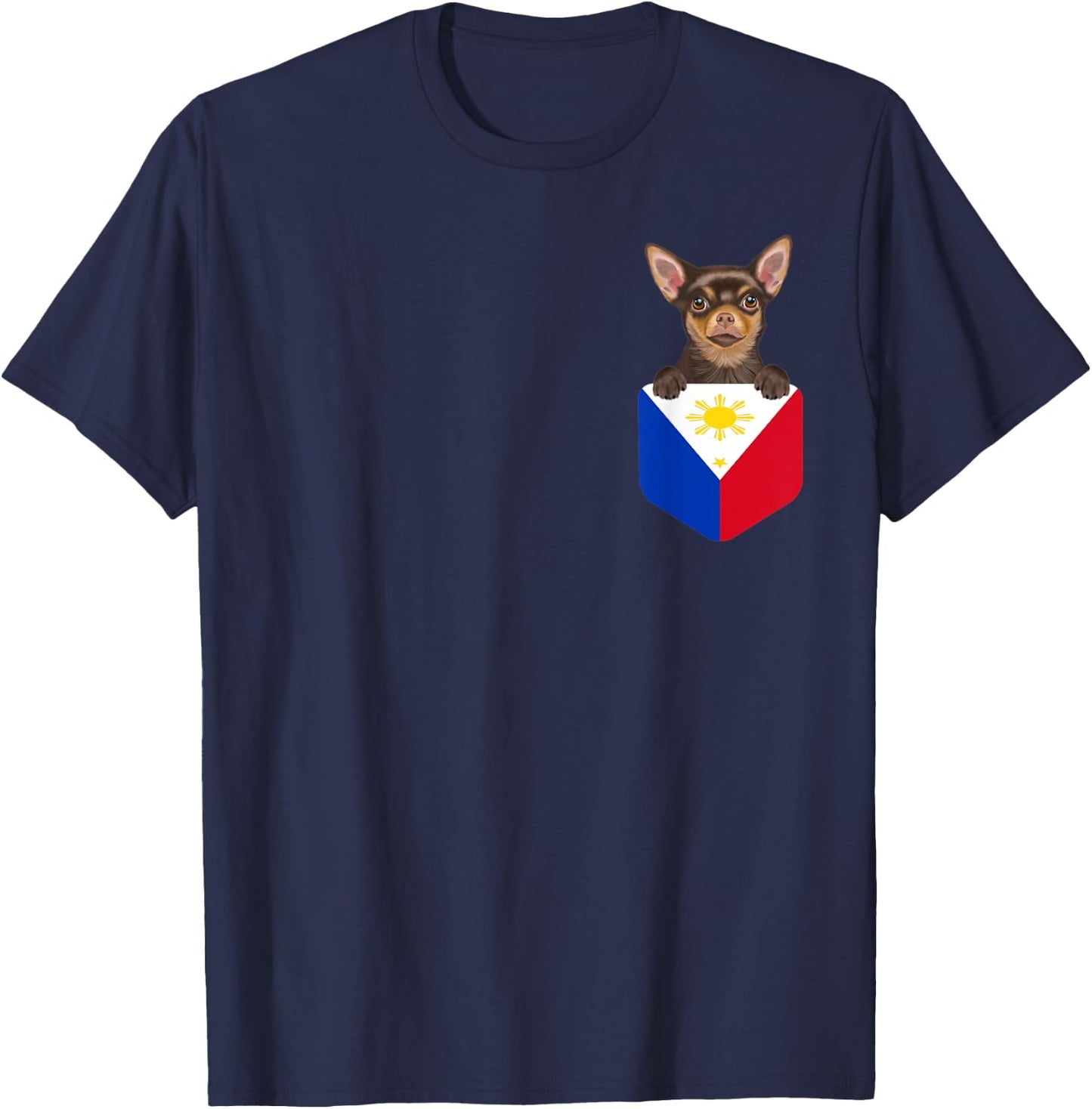 Philippines Flag Brown Chihuahua Dog In Pocket Men Women Kids T-Shirt - T-Shirt | Navy