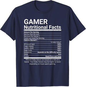 Gamer Nutrition Facts Video Games Computer Nerd Small T-Shirt - T-Shirt | Navy