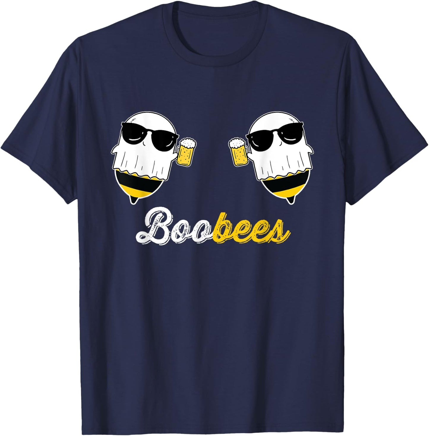 Boo Bees Halloween Costume Cute Ghost drinking Beer Funny T-Shirt - T-Shirt | Navy