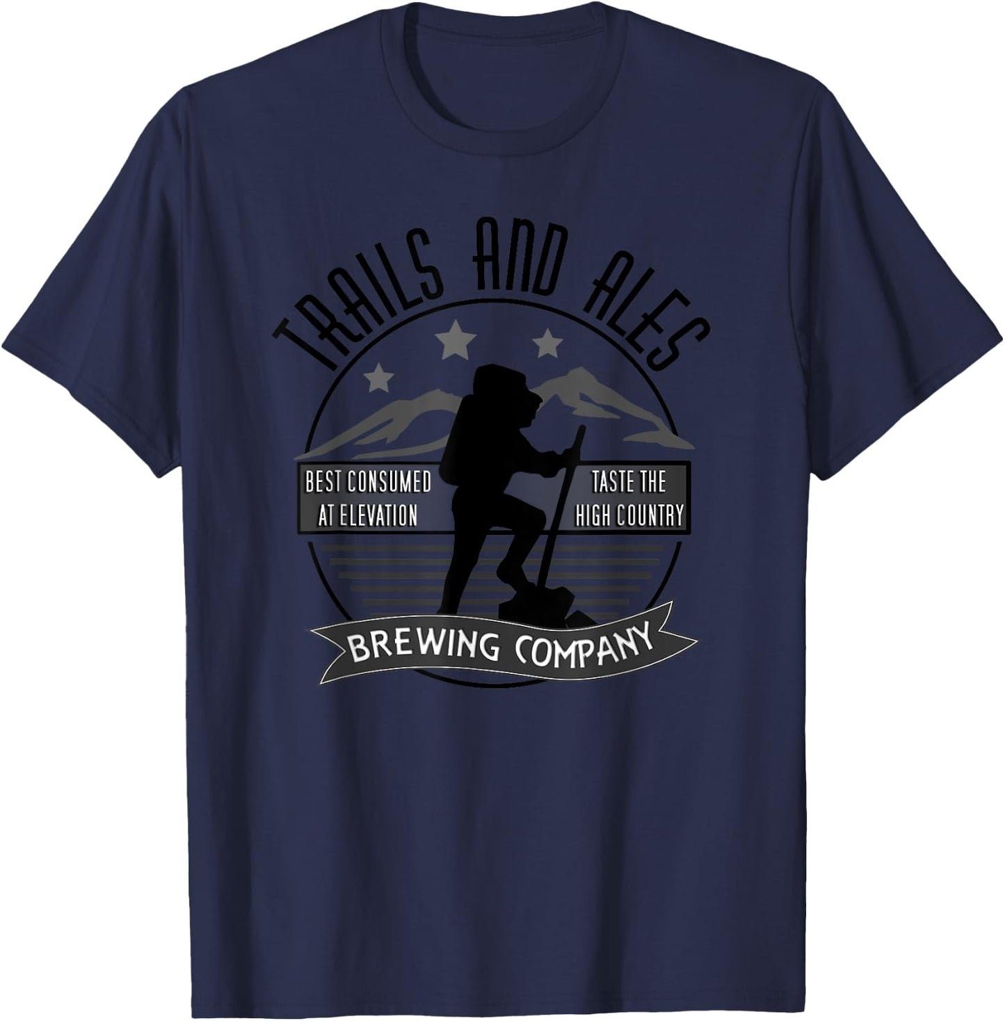 Trails and Ales Brewing Co. Hiking, Running, and Drinking T-Shirt - T-Shirt | Navy