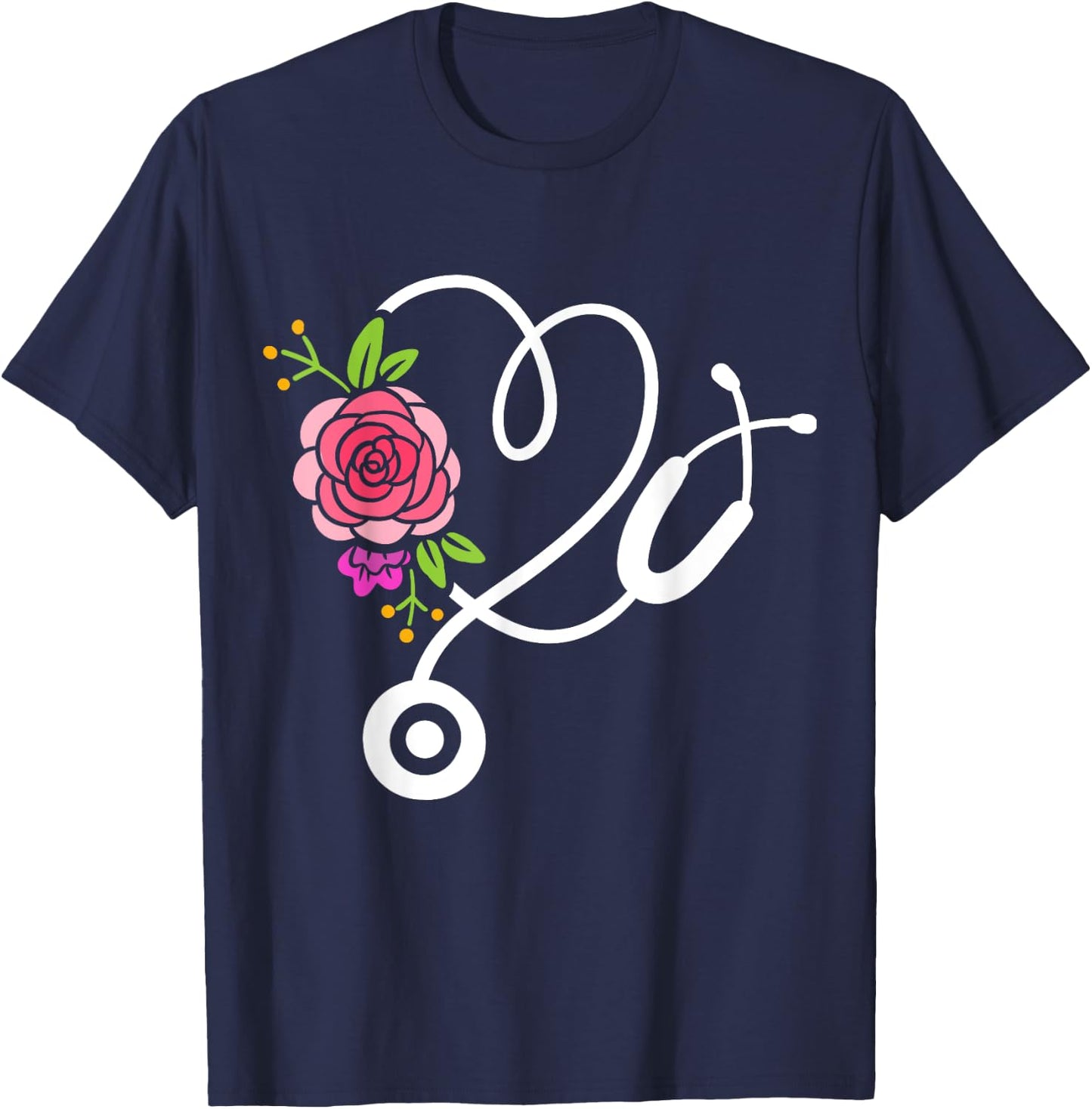 Stethoscope Flower Doctor Nurse Physical Assistant RN T-Shirt - T-Shirt | Navy