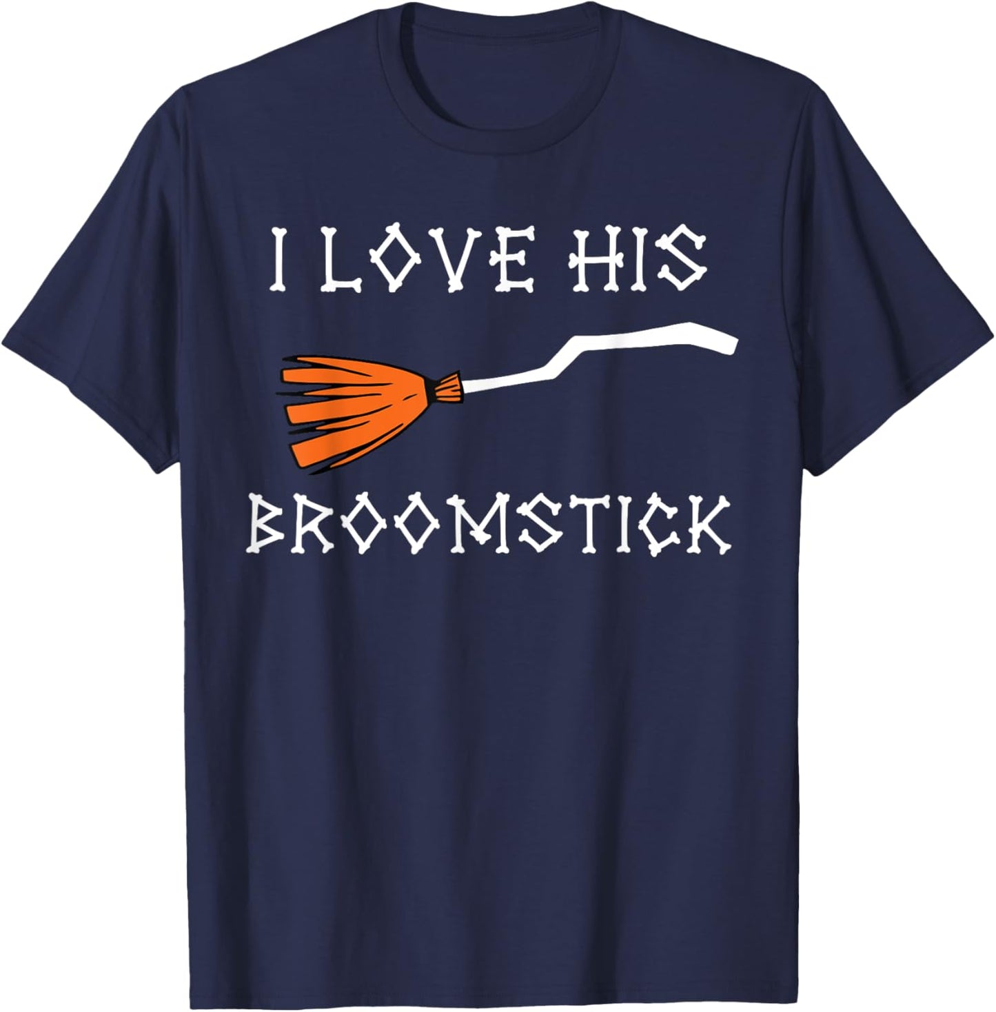 I Love His Broomstick I Love Her Pumpkins Halloween Couples T-Shirt - T-Shirt | Navy
