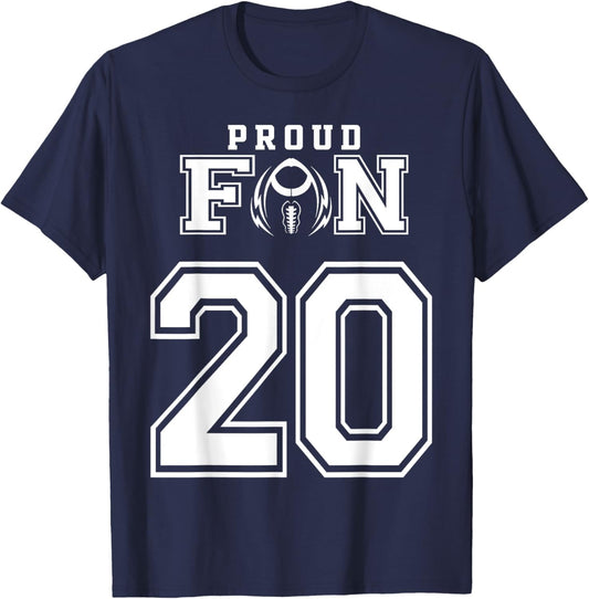 Custom Proud Football Fan Number 20 Personalized T-Shirt - T-Shirt | Navy