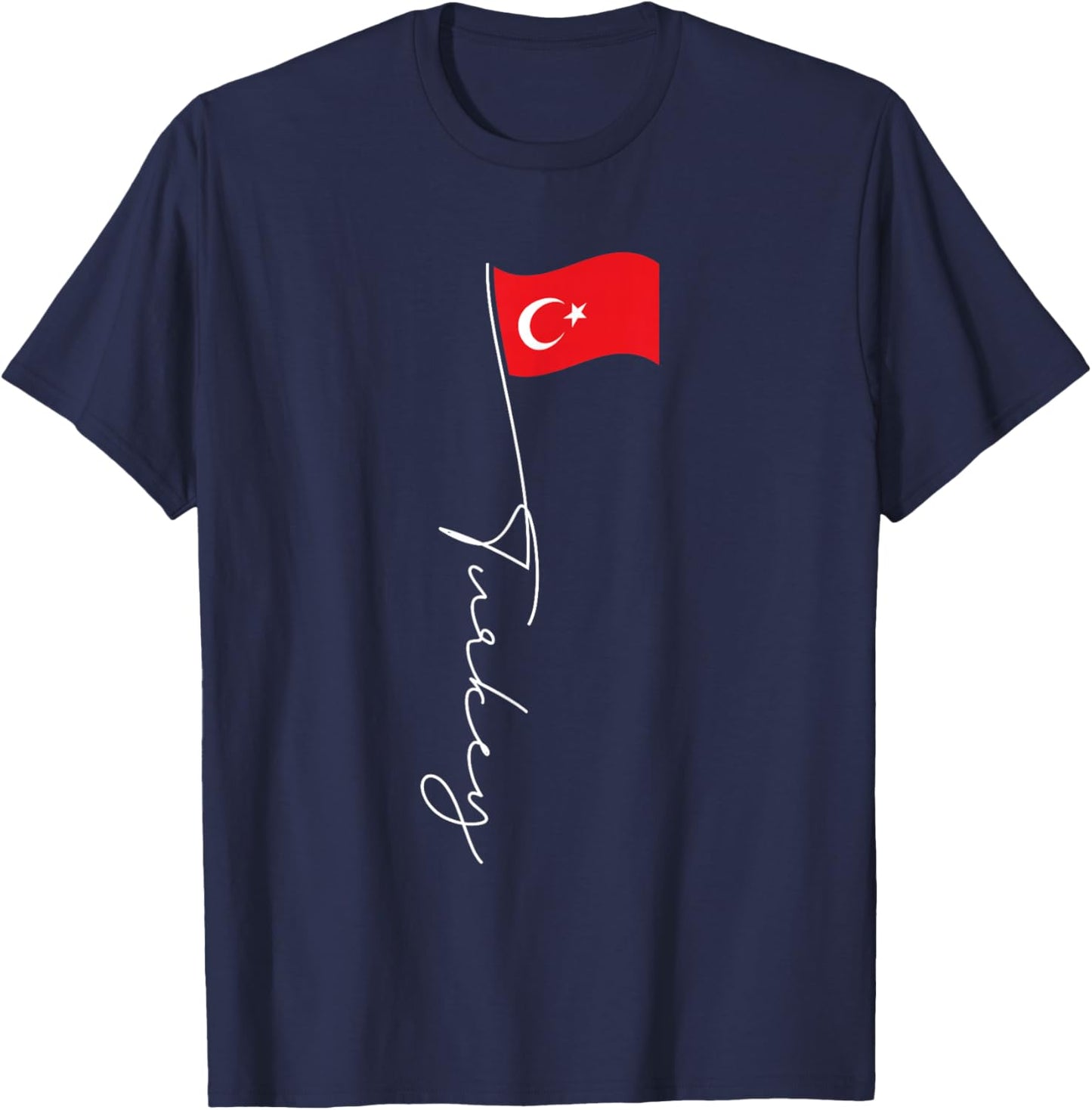 Turkey Signature Flag Pole - Elegant Patriotic Turkish Flag T-Shirt - T-Shirt | Navy
