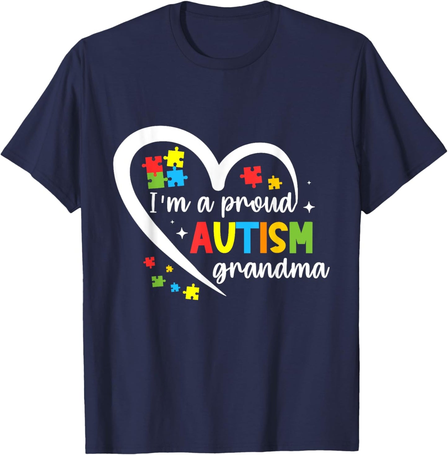 I'm A Proud Grandma Love Heart Autism Awareness Puzzle T-Shirt - T-Shirt | Navy