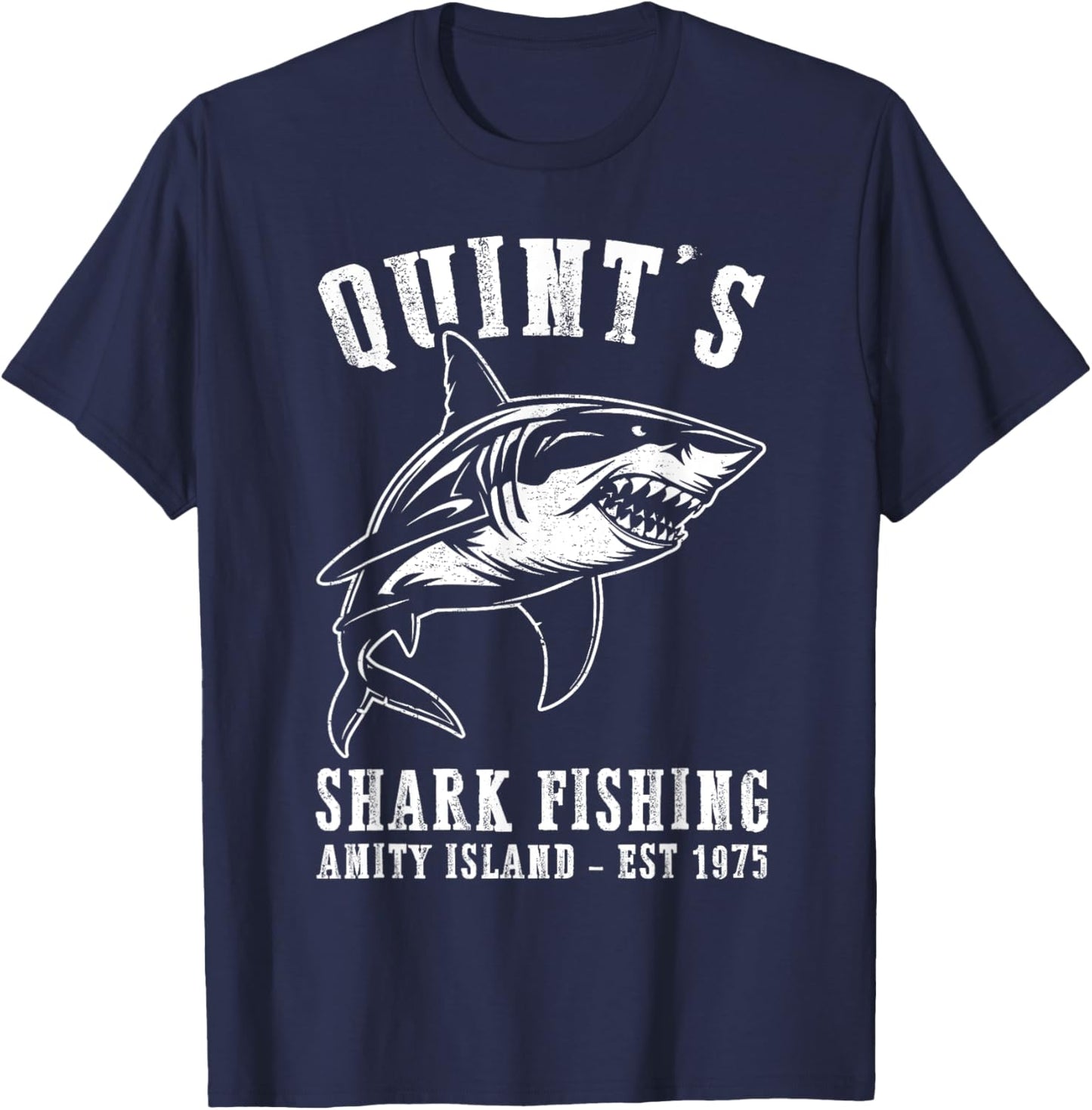 Quints Awesome Ocean Animals Vintage Apparel Shark Fishing T-Shirt - T-Shirt | Navy