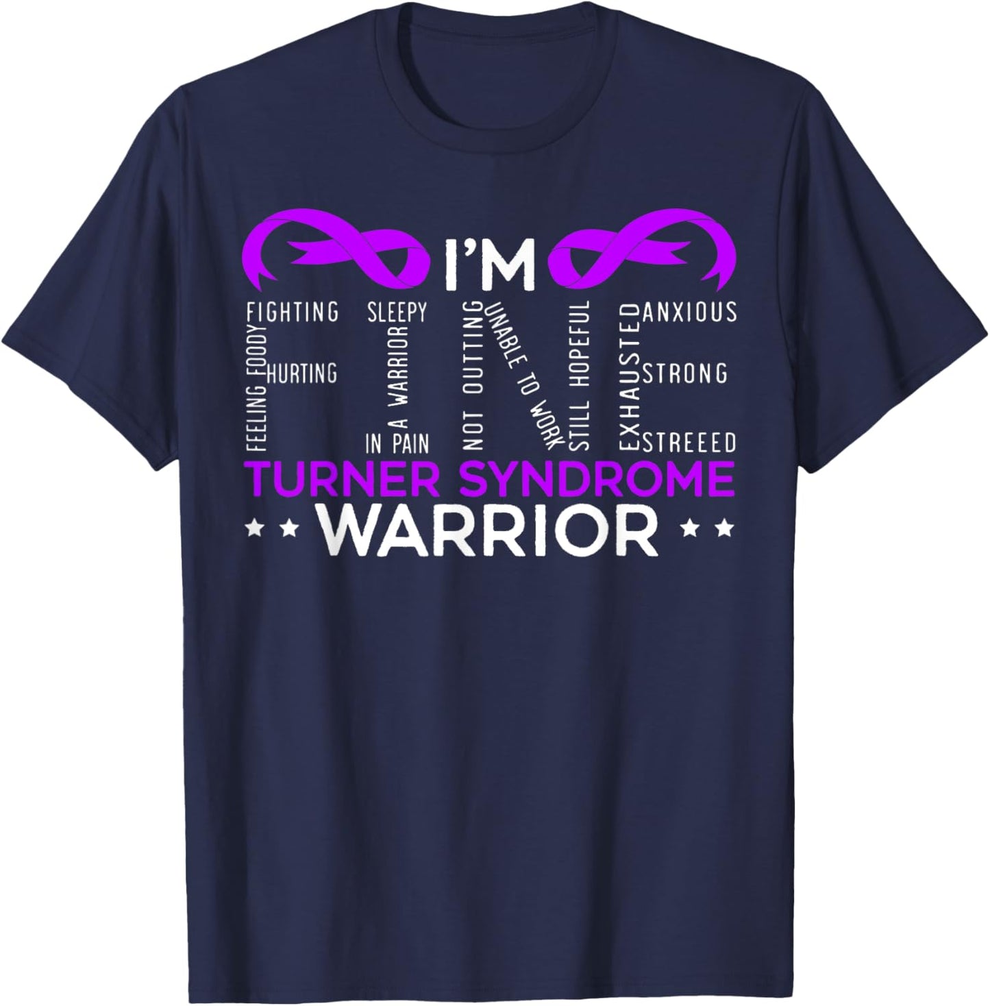 Turner Syndrome Awareness SteMi Apparel -Adults Black Cotton 65% Polyester 35% Classic Fit Collarless Short Sleeve Turner Syndrome Warrior Turner Syndrome Awareness Small T-Shirt - T-Shirt | Navy
