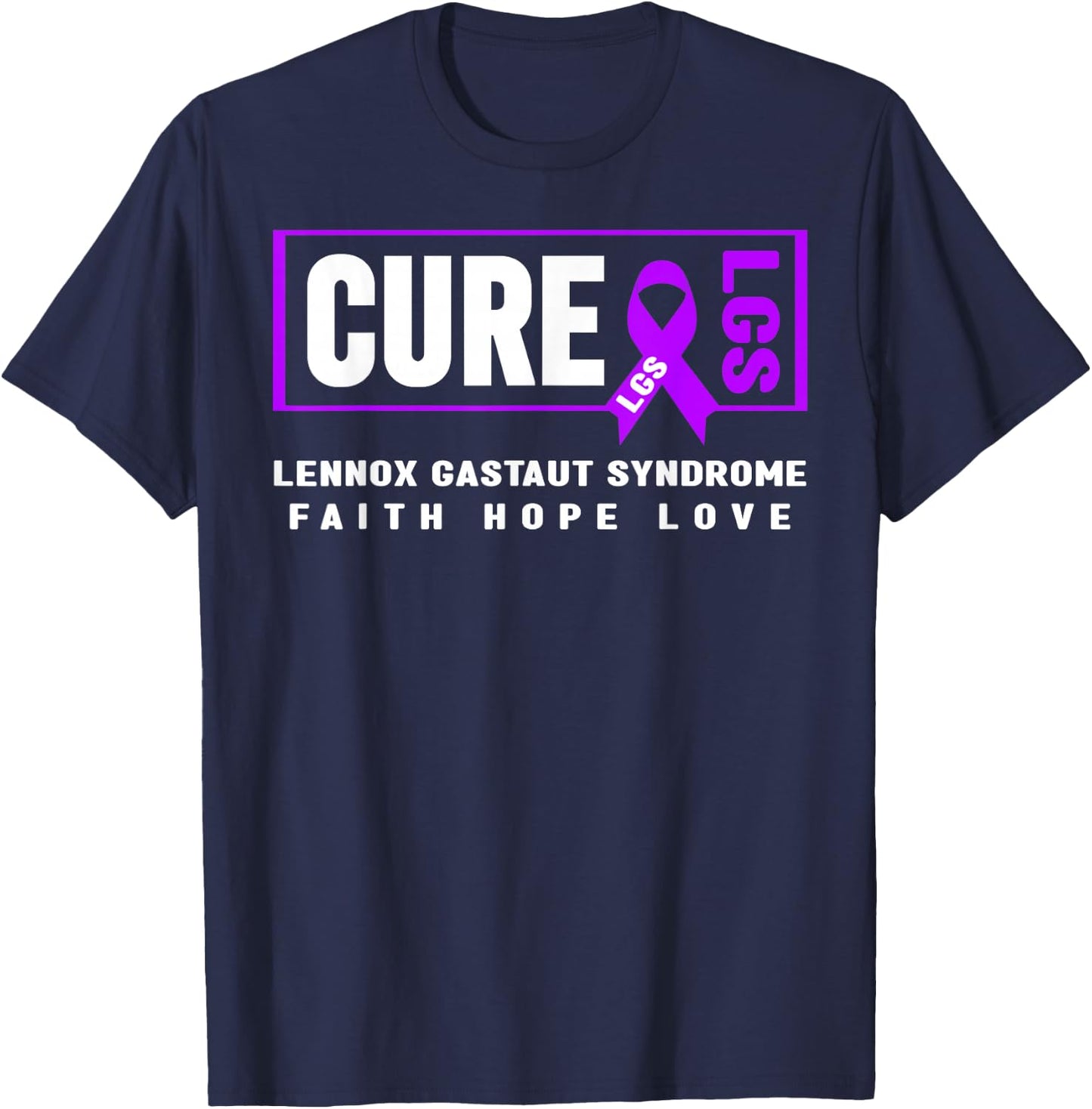 Purple Ribbon - LGS Cure, Lennox Gastaut Syndrome Awareness T-Shirt - T-Shirt | Navy