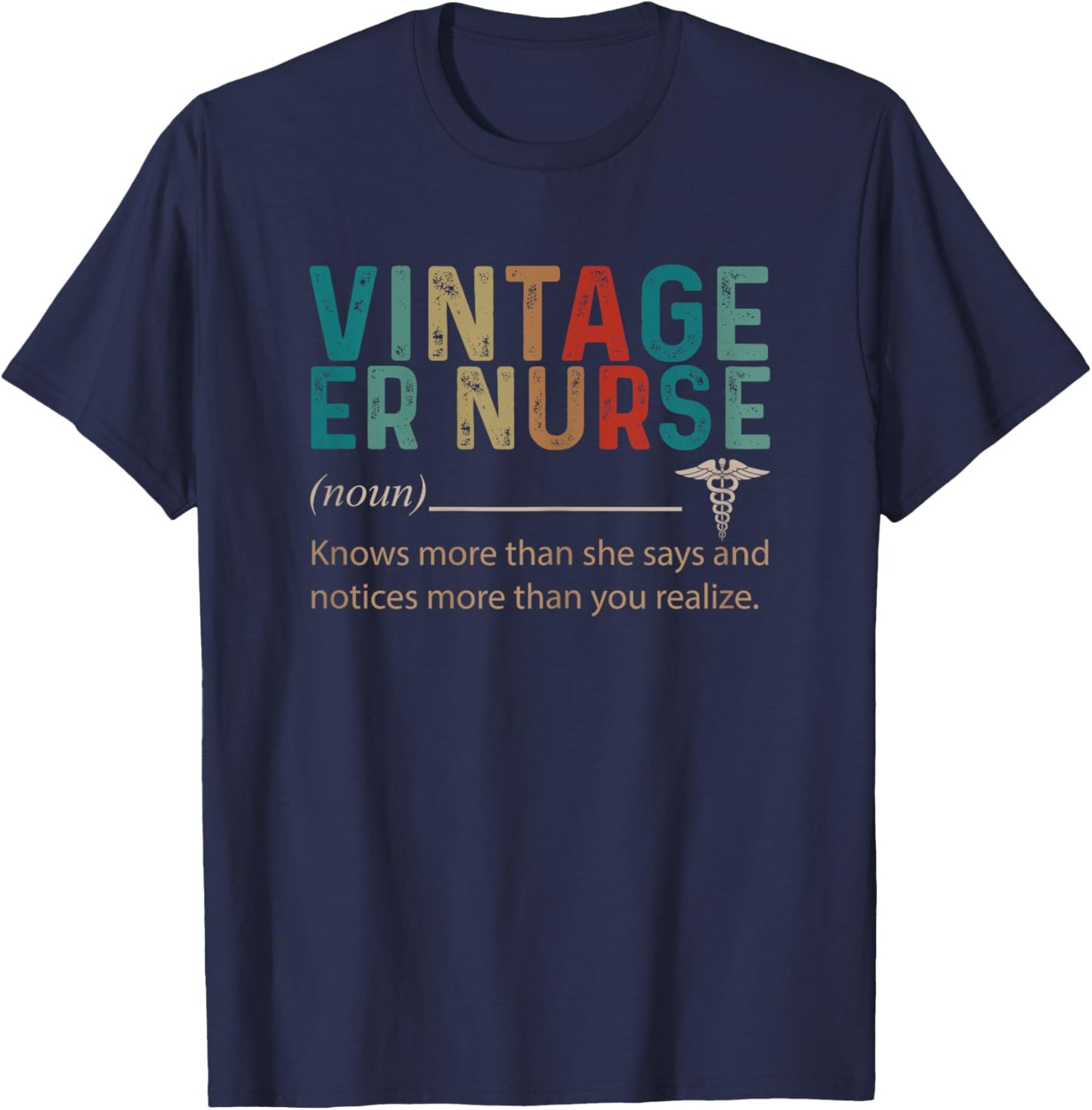 Vintage ER Nurse Noun Retro Style 60s 70s 80s T-Shirt - T-Shirt | Navy