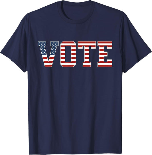 Vote Women Men Red White Blue American Flag 2024 Elections T-Shirt - T-Shirt | Navy