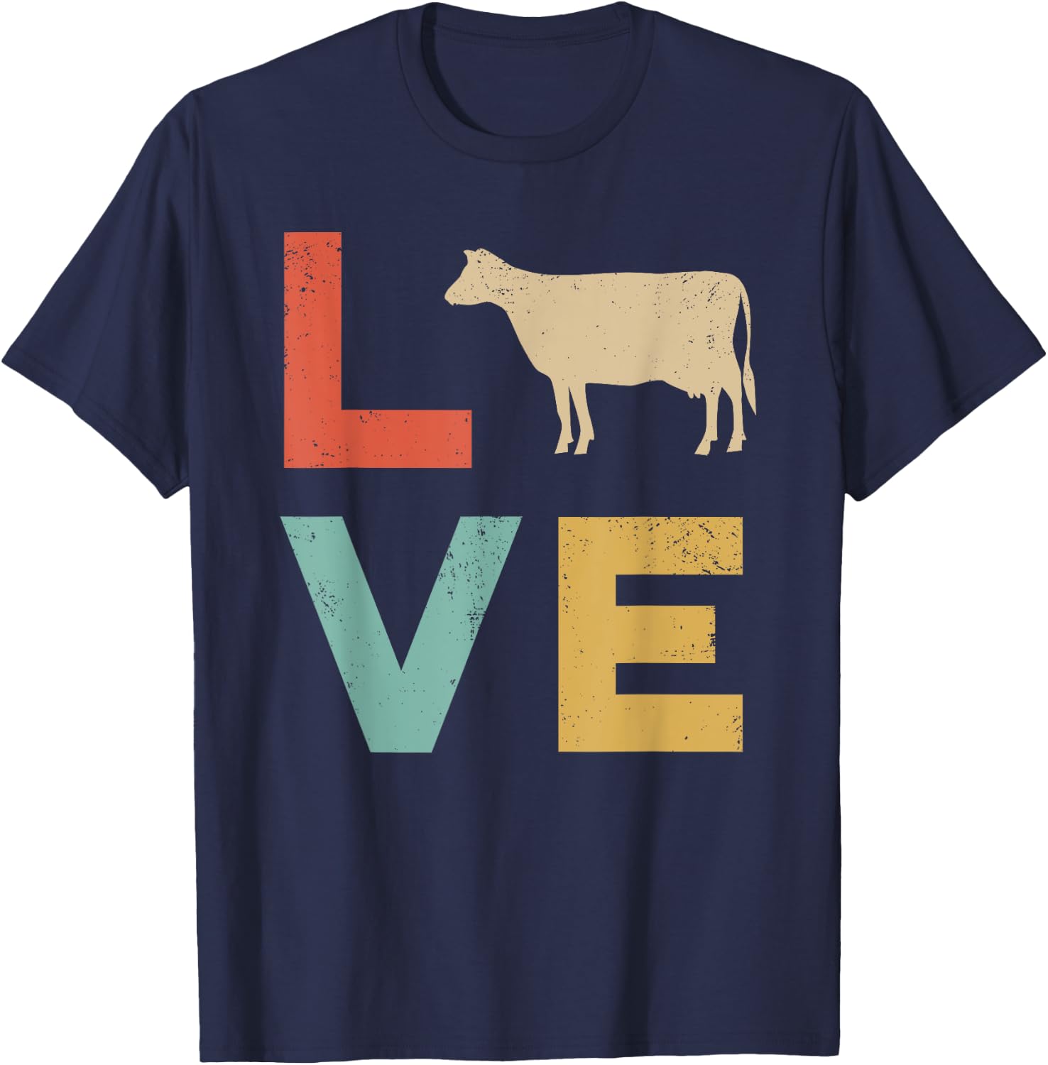 Love Cow Vintage Retro Dairy Cattle Livestock Farmer Gift T-Shirt - T-Shirt | Navy