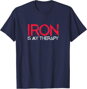 Iron Is My Therapy Funny Fitness Workout Gym T-Shirt - T-Shirt | Navy