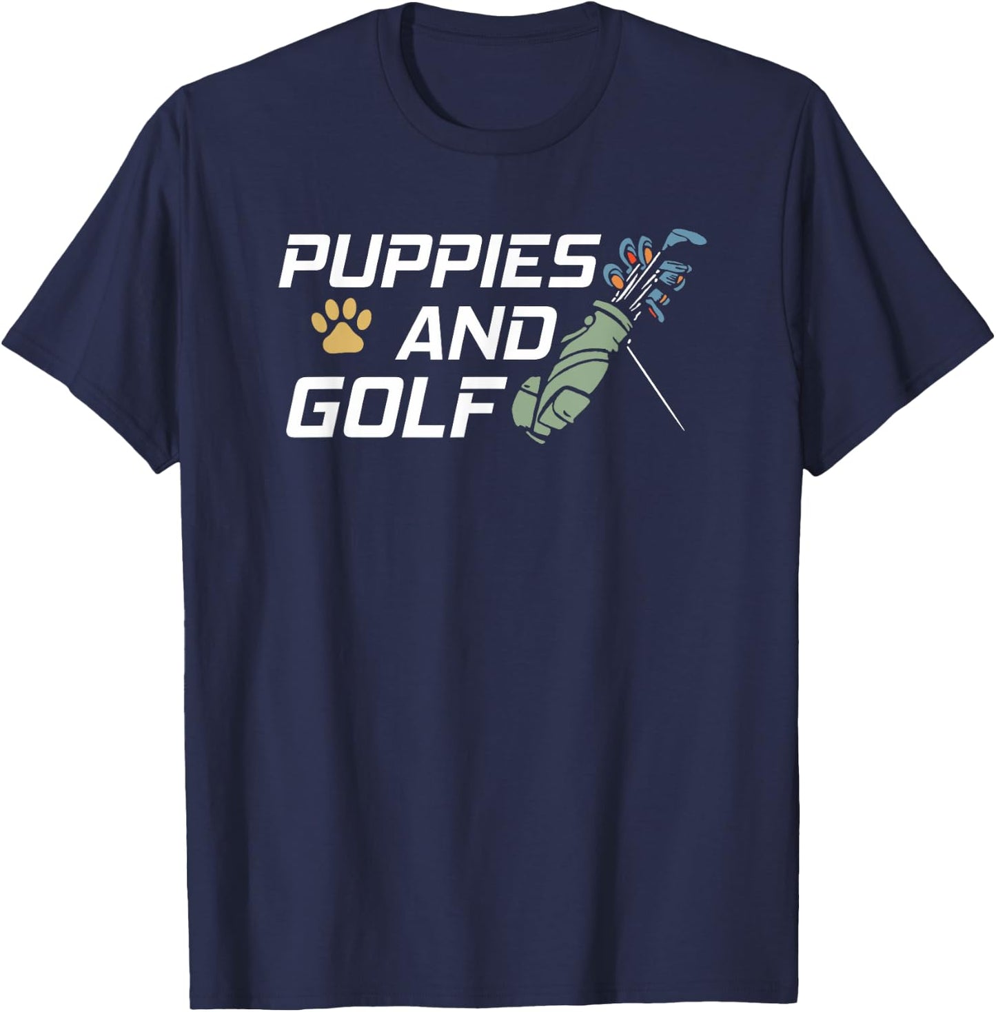 Puppies And Golf Dog Paw Print Funny Golfing T-Shirt - T-Shirt | Navy