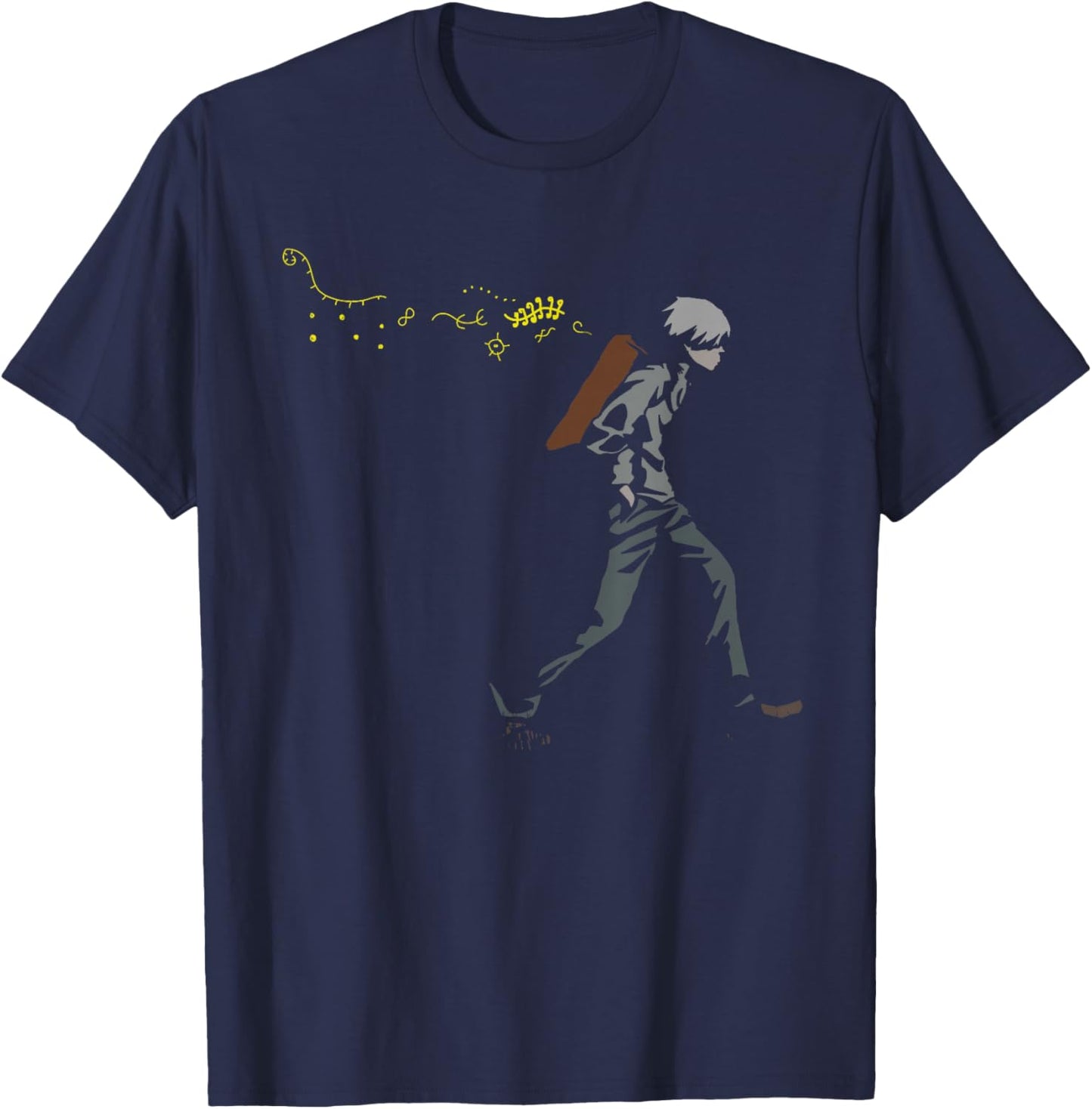Unique Anime Manga Japanese Otaku Gifts Japanese Mushi Mushishi Women's Black Cartoon Animal Print Mandarin Collar T-Shirt - T-Shirt | Navy