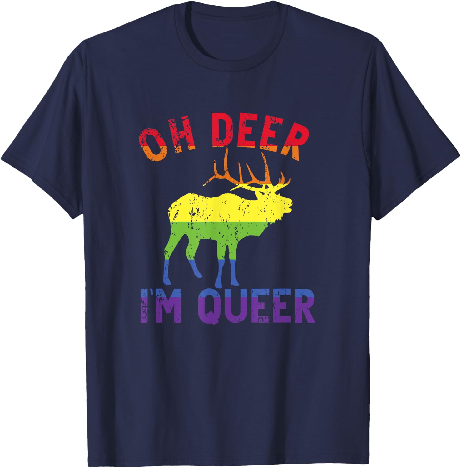 Oh Deer Im Queer Rainbow LGBT Gay Pride Pansexual Lesbian T-Shirt - T-Shirt | Navy