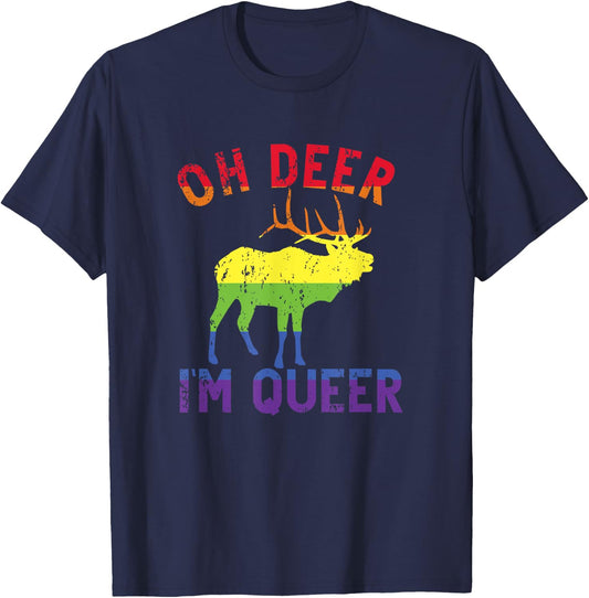Oh Deer Im Queer Rainbow LGBT Gay Pride Pansexual Lesbian T-Shirt - T-Shirt | Navy