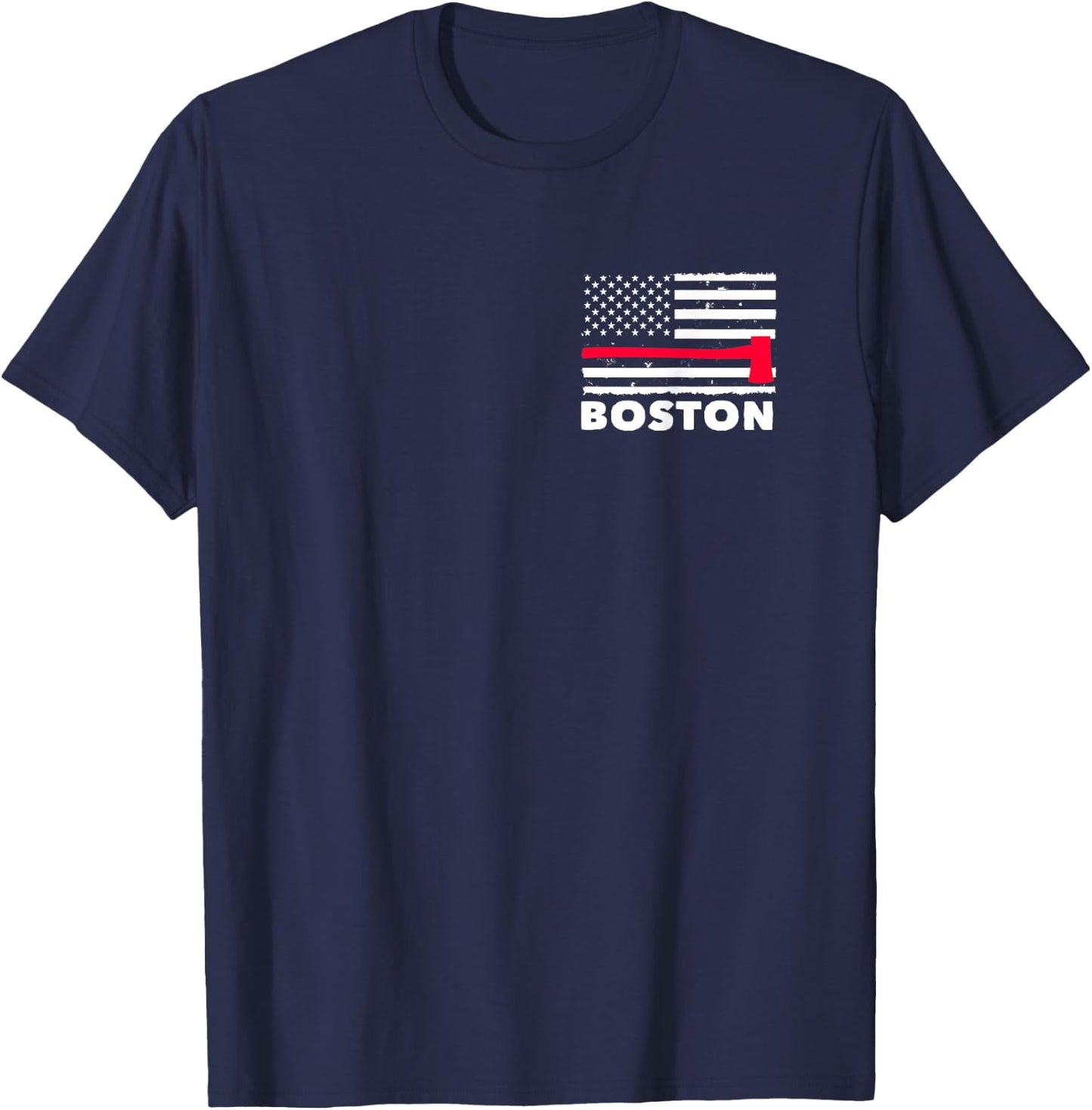 Boston US Flag Pocket Firefighter Thin Red Line Fireman Gift T-Shirt - T-Shirt | Navy
