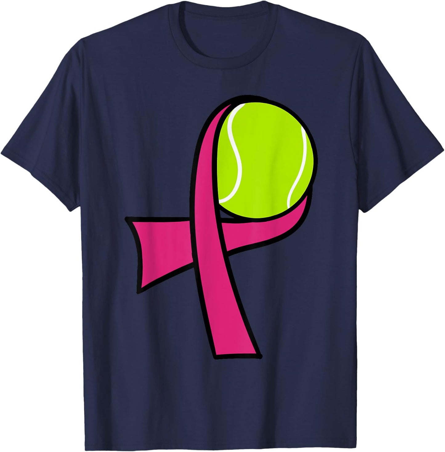 Breast Cancer Tennis Ball Pink Ribbon Mammogram Sport Smash T-Shirt - T-Shirt | Navy