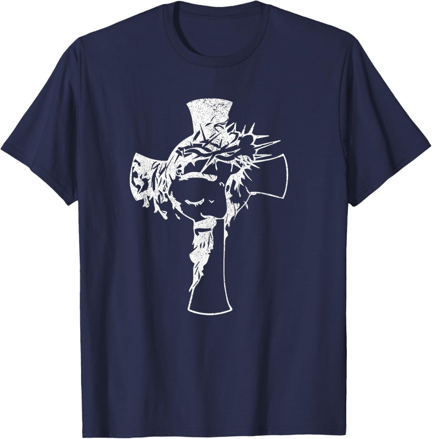 Christ Face in Cross Vintage Bible Verse Religious T-Shirt - T-Shirt | Navy