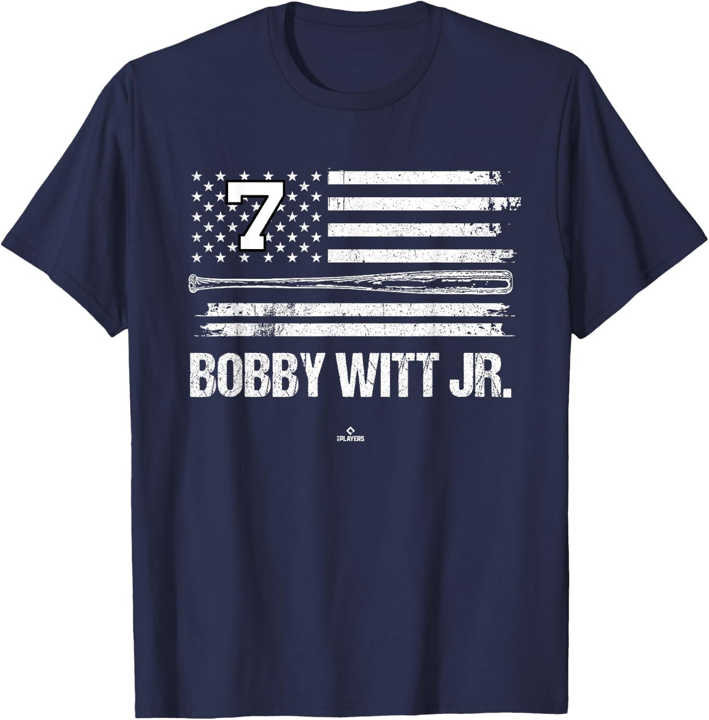 USA Flag Bat Bobby Witt Jr. Kansas City Baseball MLBPA T-Shirt - T-Shirt | Navy
