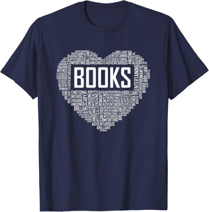Book Lover Heart Gift Bookworm Gifts Love Reading T-Shirt - T-Shirt | Navy