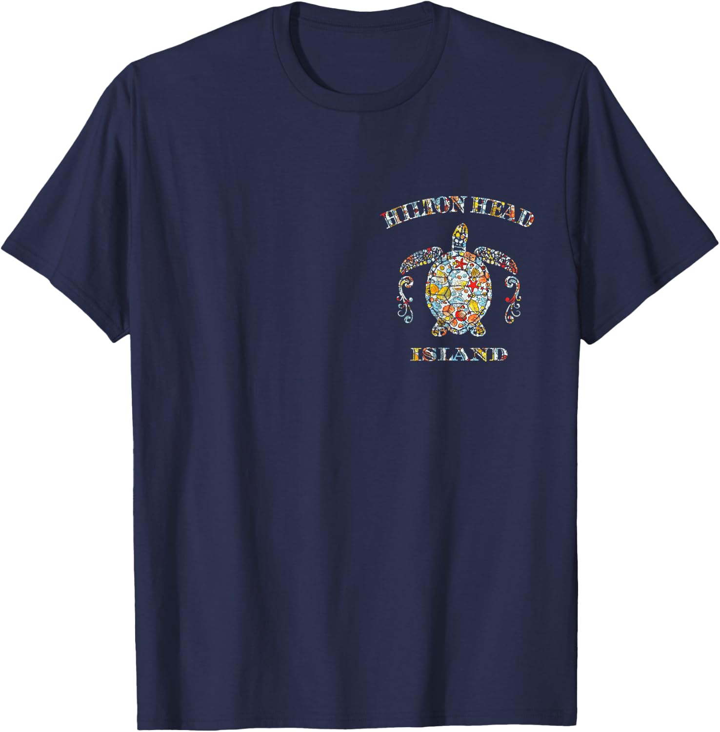 JCombs: Hilton Head, SC, Sea Turtle w/ Seashells (2-Sided) T-Shirt - T-Shirt | Navy