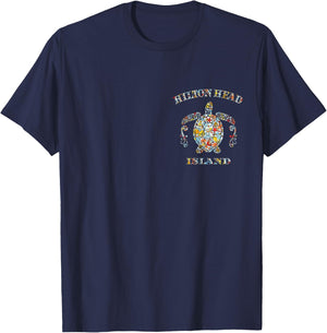 JCombs: Hilton Head, SC, Sea Turtle w/ Seashells (2-Sided) T-Shirt - T-Shirt | Navy