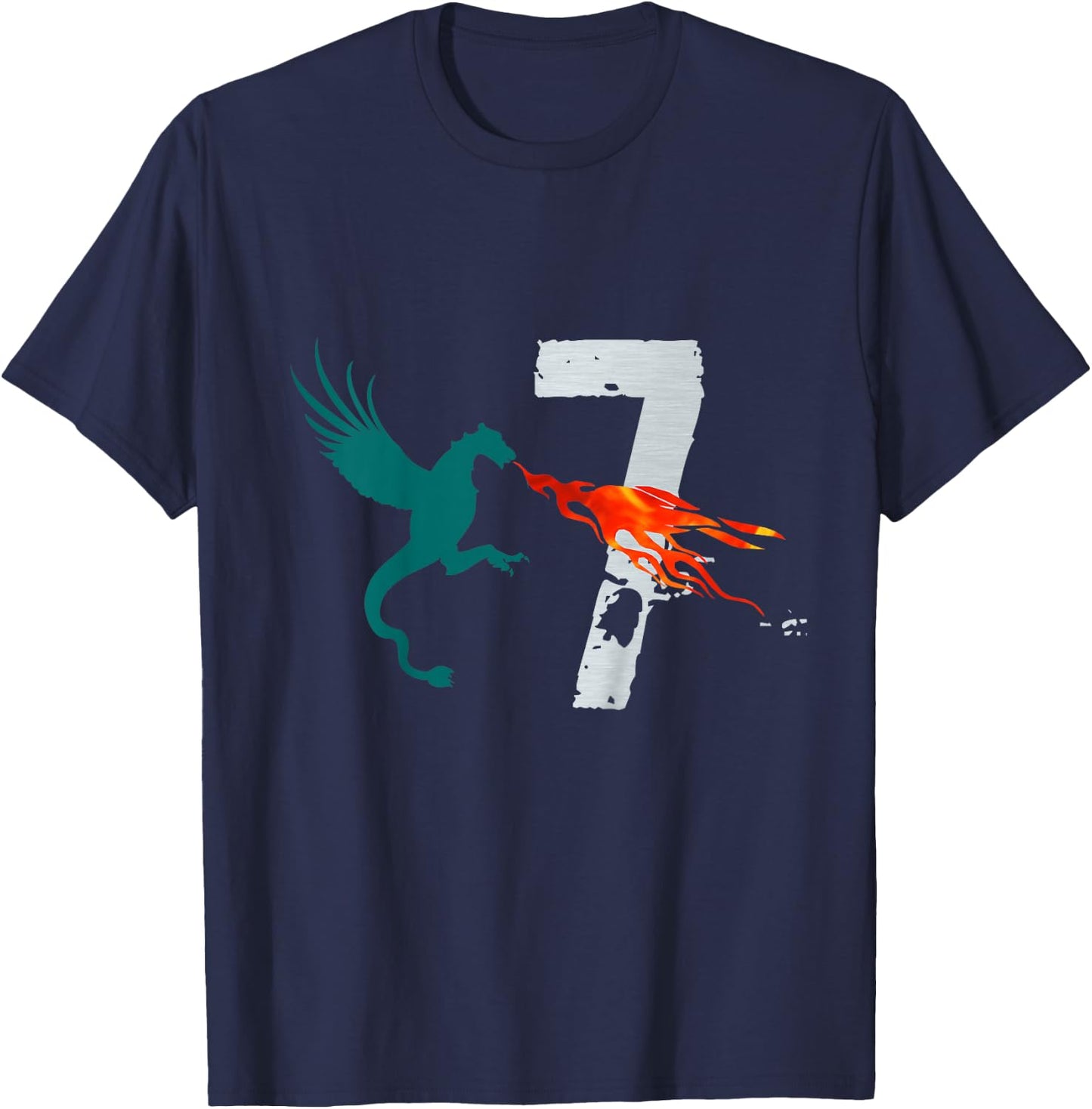 Kids Boy Girl 7 Year Old Birthday Dragon Shirt 7th Birthday T-Shirt - T-Shirt | Navy
