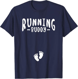 Running Buddy Cute Pregnancy Announcement Boy Girl T-Shirt - T-Shirt | Navy