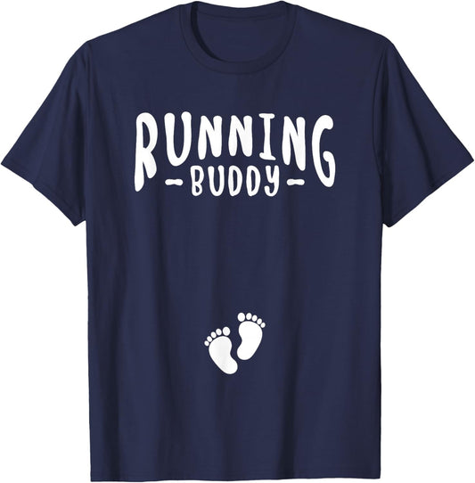 Running Buddy Cute Pregnancy Announcement Boy Girl T-Shirt - T-Shirt | Navy