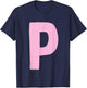 Letter P Big and Bold in Pink T-Shirt - T-Shirt | Navy