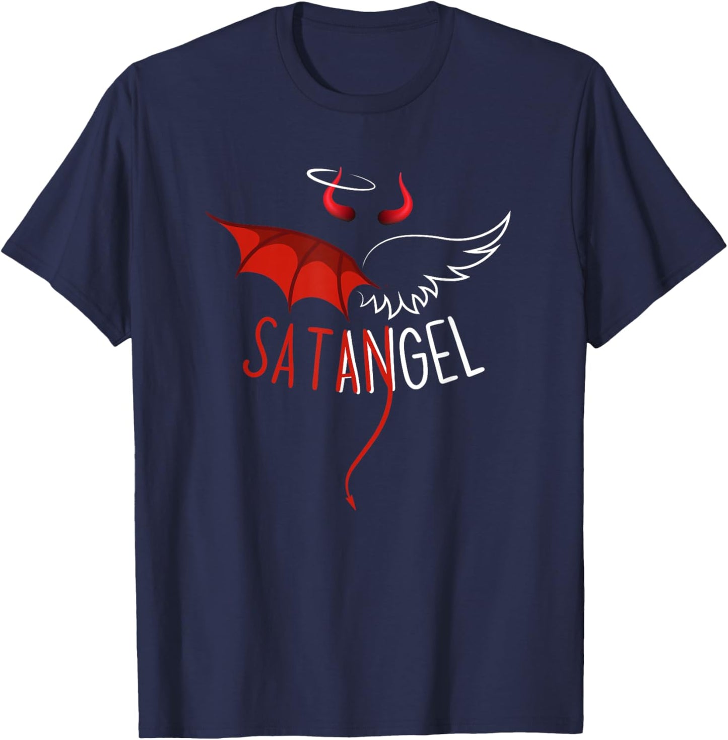 Half Angel Half Devil Gothic Emo Aesthetic Graphic T-Shirt - T-Shirt | Navy