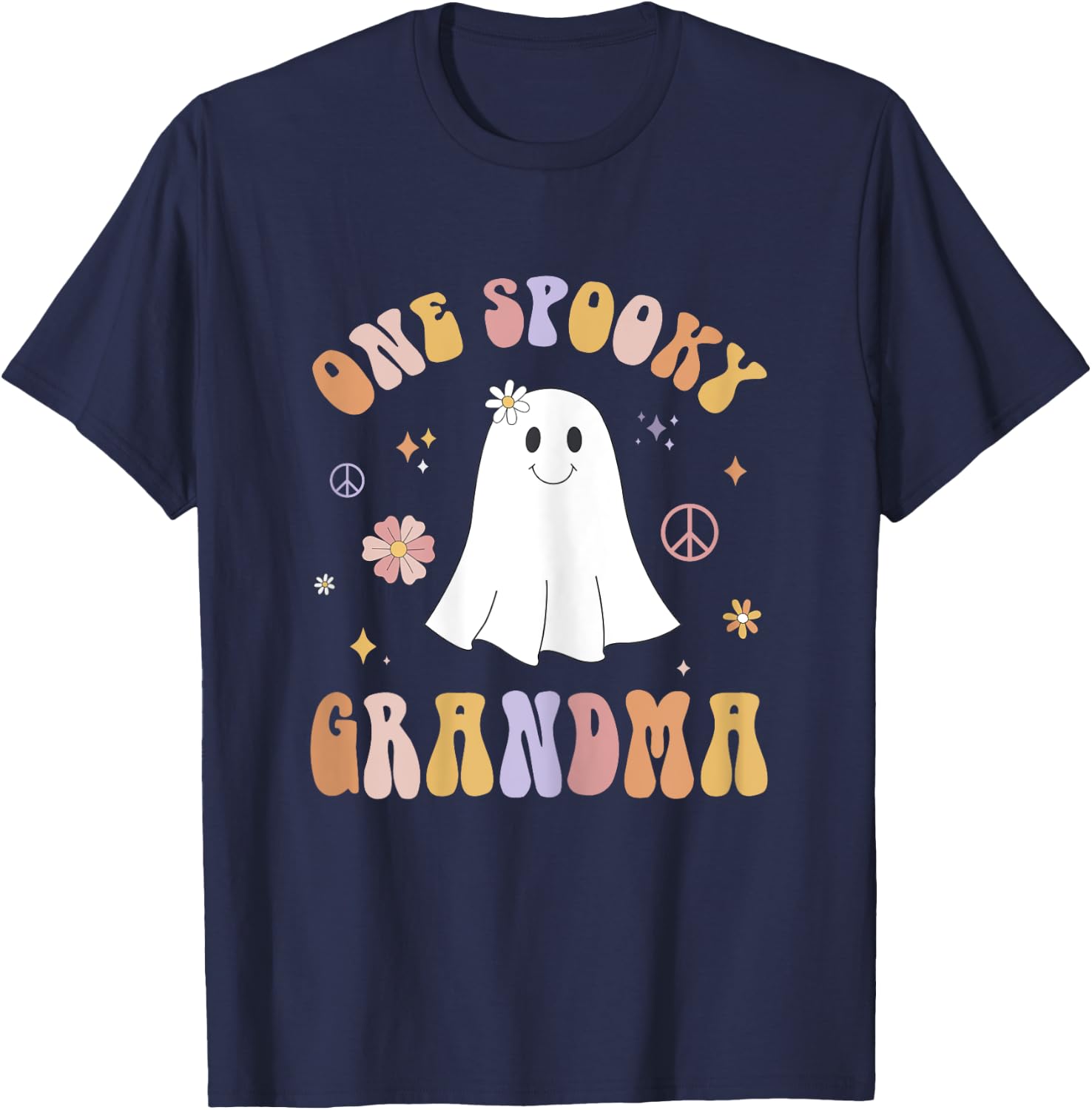 One Spooky Grandma First Birthday Retro Halloween Ghost Boo T-Shirt - T-Shirt | Navy