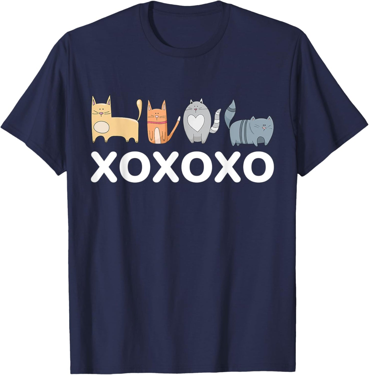 Cute Cat XOXOXO Design Women Kids T-Shirt - T-Shirt | Navy