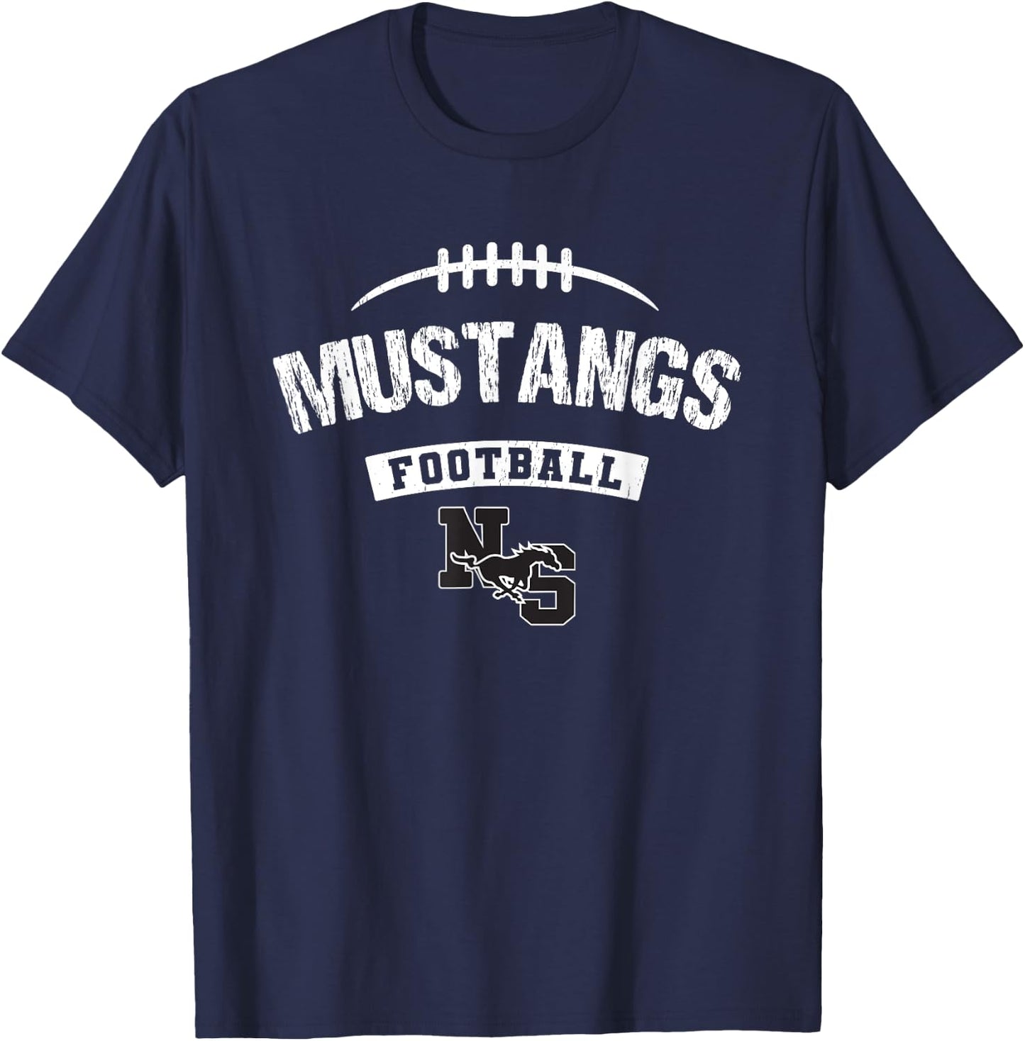 North Shore Mustangs Logo Football Distressed HS T-Shirt - T-Shirt | Navy