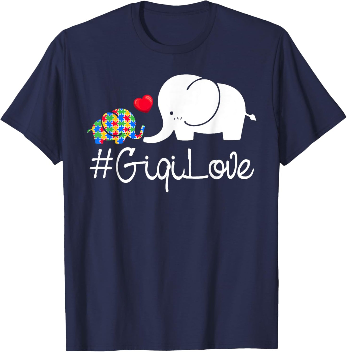 Gigi Love Elephants Autism Awareness Month Puzzles Autism T-Shirt - T-Shirt | Navy