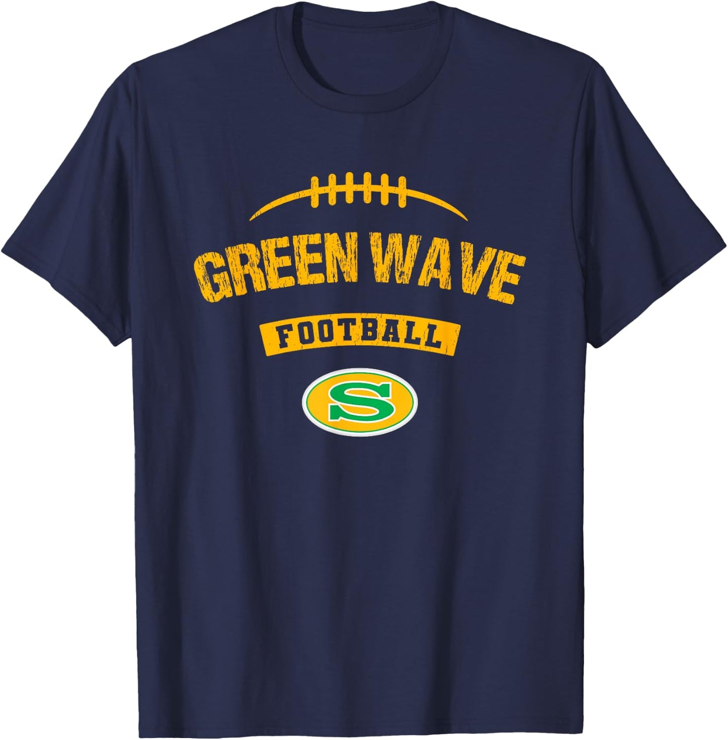 Summerville Green Wave Logo Football Distressed HS T-Shirt - T-Shirt | Navy