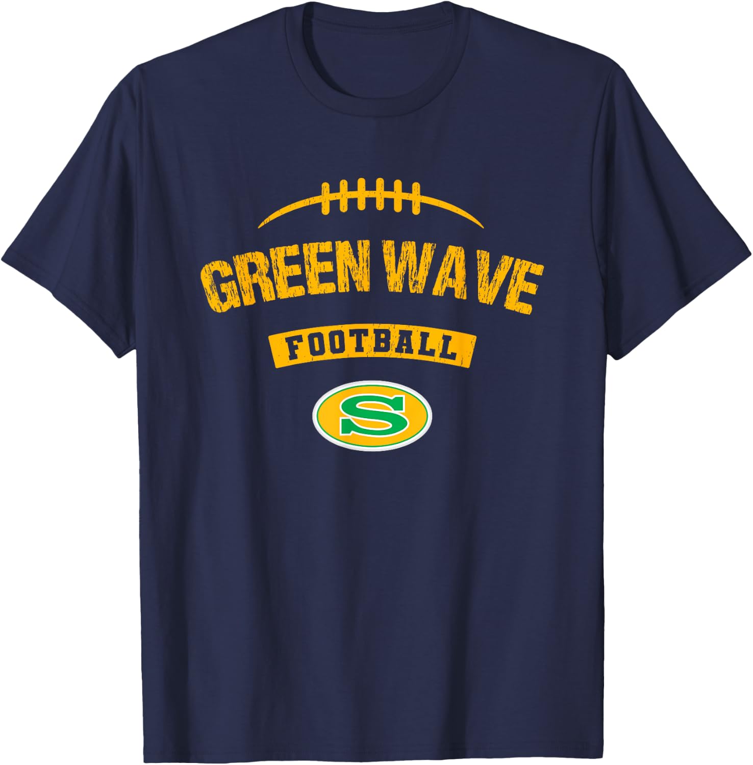Summerville Green Wave Logo Football Distressed HS T-Shirt - T-Shirt | Navy
