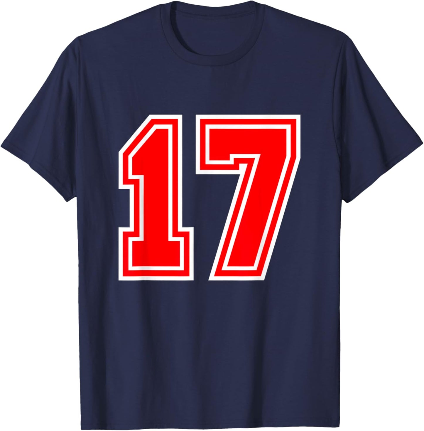 Number #17 Red Sports Team Varsity T-Shirt - T-Shirt | Navy