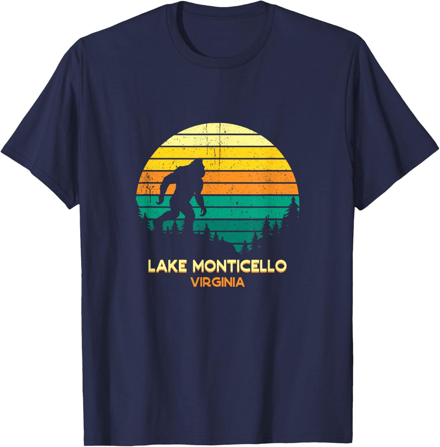 Retro Lake Monticello, Virginia Big foot Souvenir T-Shirt - T-Shirt | Navy