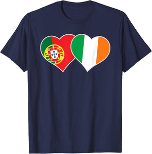 Portuguese Irish Flag Heart Portugal Ireland T-Shirt - T-Shirt | Navy