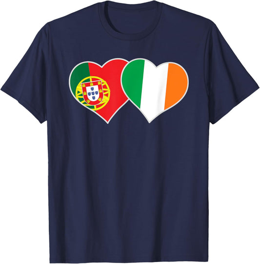 Portuguese Irish Flag Heart Portugal Ireland T-Shirt - T-Shirt | Navy