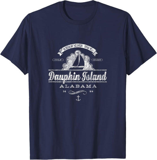 Dauphin Island AL Sailboat Vintage Nautical T-Shirt - T-Shirt | Navy