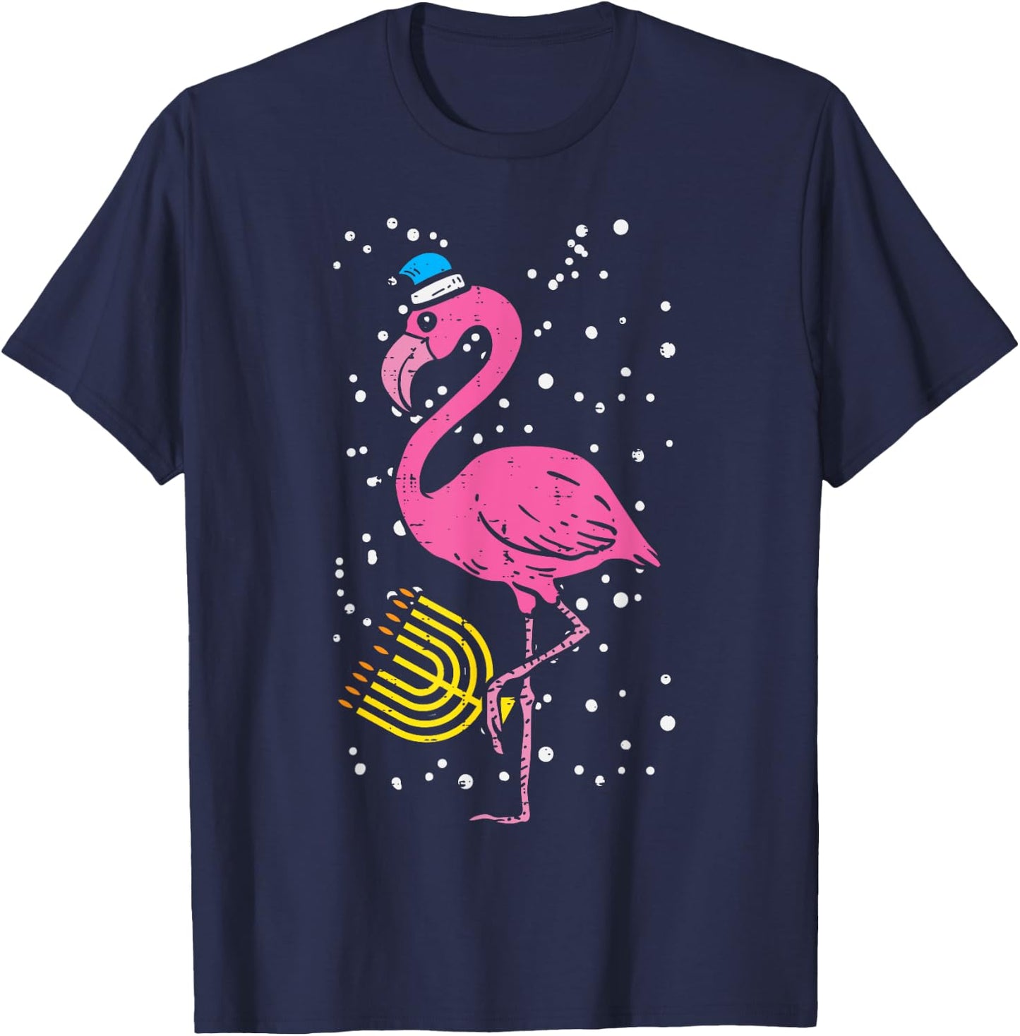 Jewish Flamingo Menorah Bird Lover Hanukkah Chanukah Gift T-Shirt - T-Shirt | Navy