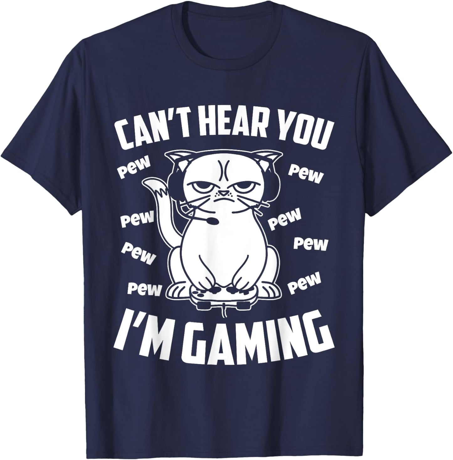 Can't hear you I'm gaming, Funny Gamer Cat Women Girls Kids T-Shirt - T-Shirt | Navy