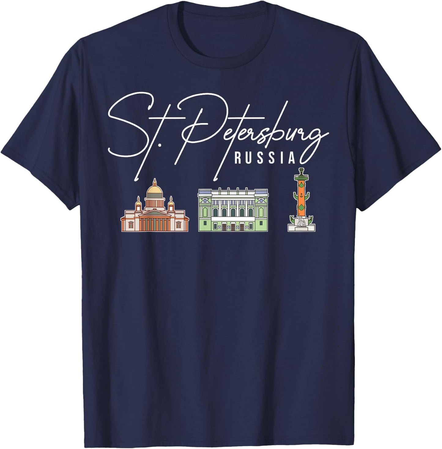 St. Petersburg Russia City Skyline Map Travel T-Shirt - T-Shirt | Navy