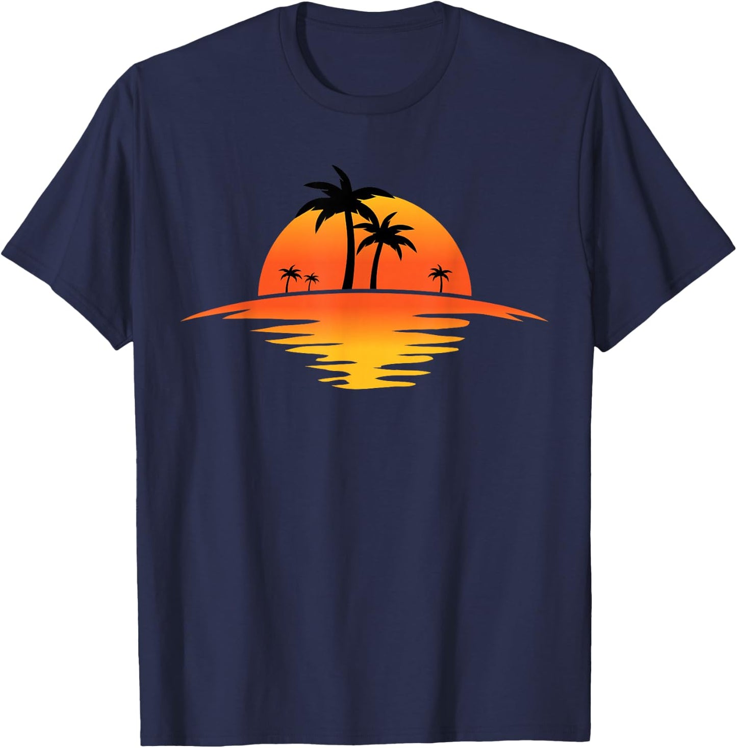 Sunset Beach Silhouette Tropical Palm Tree Sunny Lover Gift T-Shirt - T-Shirt | Navy