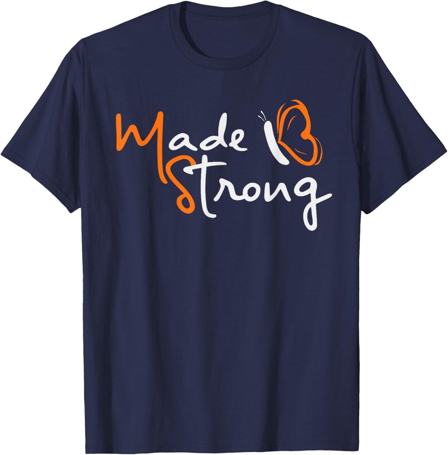 Multiple Sclerosis Awareness Orange Ribbon Butterfly Shirt T-Shirt - T-Shirt | Navy