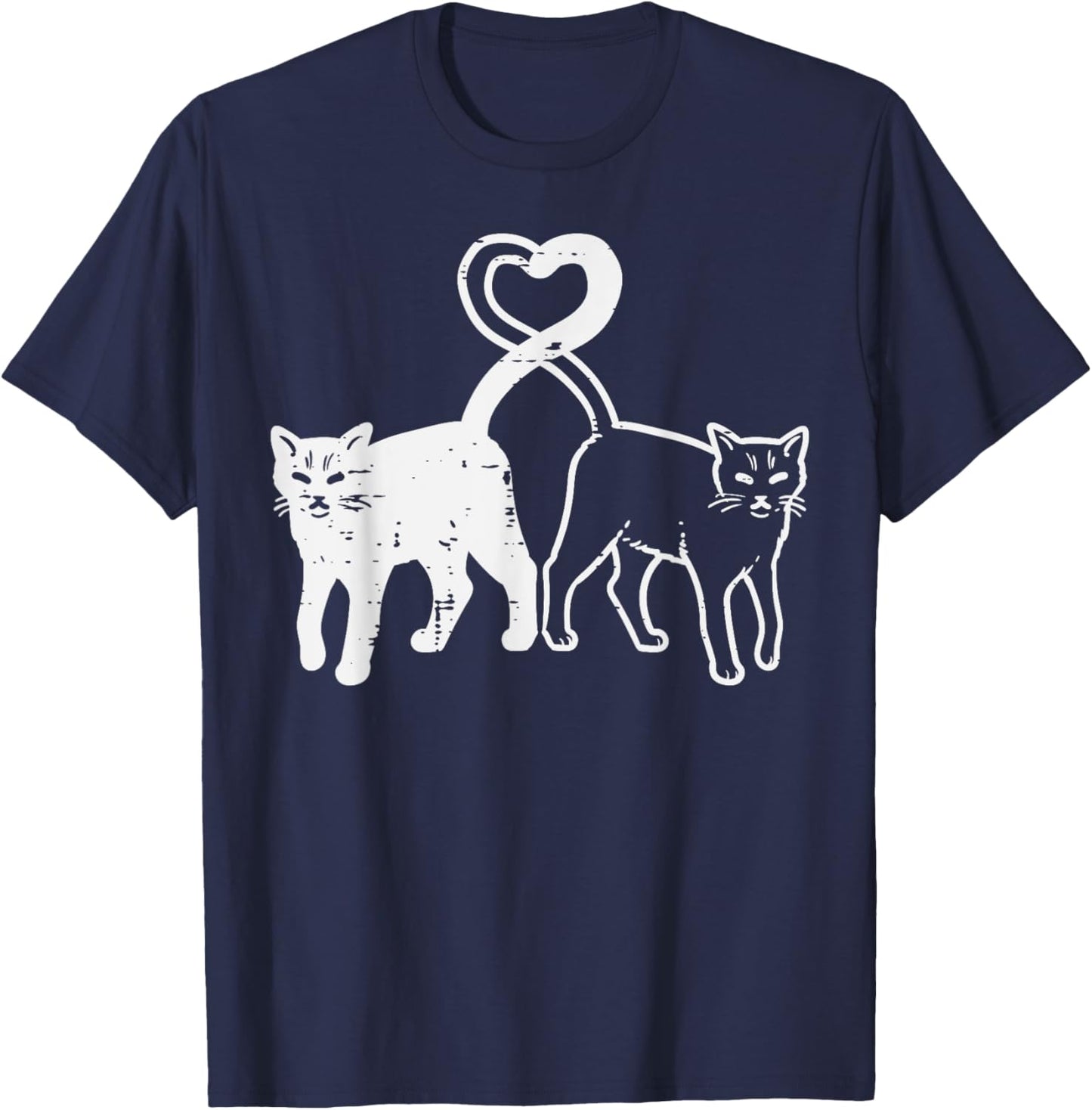 Black And White Cat Heart Tail Cute Kitten Women Girls Kids T-Shirt - T-Shirt | Navy
