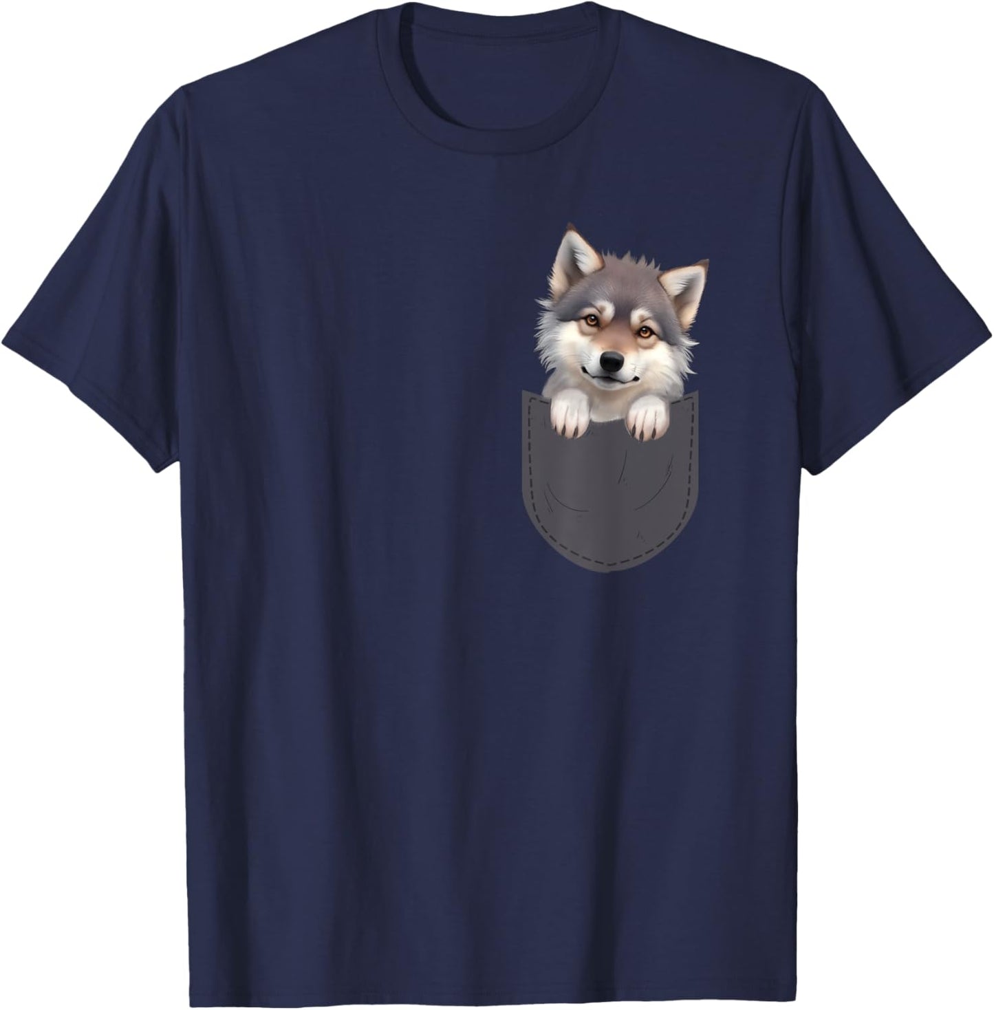 Wolf In Pocket - Wildlife Animal Lover T-Shirt - T-Shirt | Navy